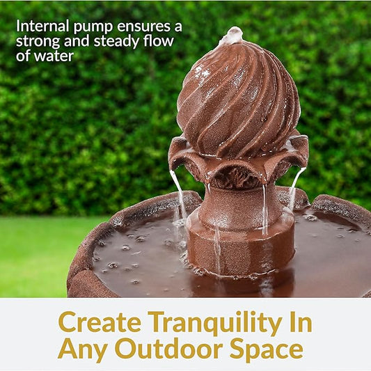 Sunnydaze 35" Solar 2-Tier Outdoor Water Fountain - Outdoor Water Fountain with Battery Backup and Pump - Rust