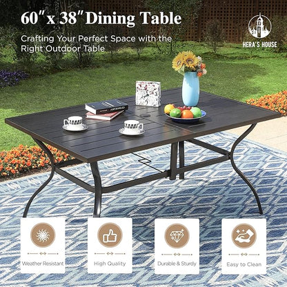 HERA'S HOUSE Outdoor Patio Dining Set of 7, 7 Piece Outdoor Table and Chairs Set of 1 Large Rectangular Patio Table and 6 Quick Dry Textilene Swivel High Back Rocking Chairs for Lawn, Park, and Garden