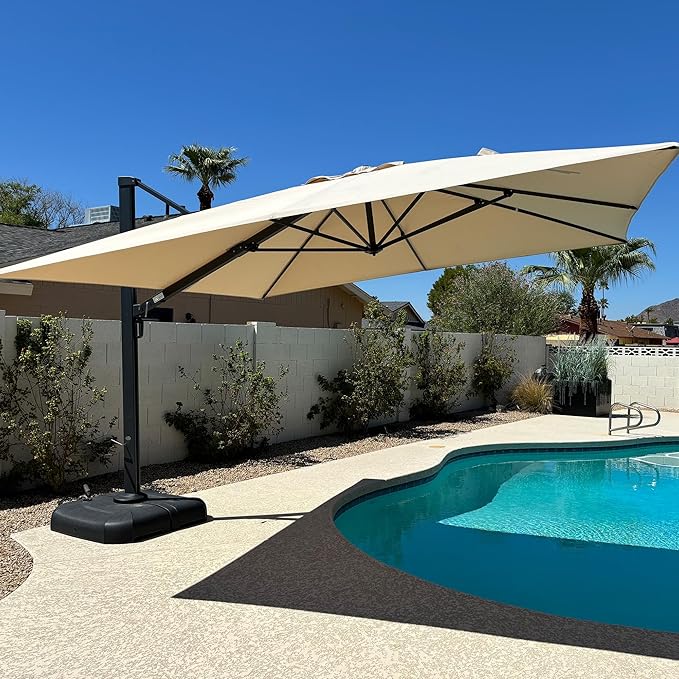 PURPLE LEAF 10' X 13' Rectangle Patio Umbrella Large Outdoor Aluminum Offset Umbrella with 360-degree Rotation Cantilever Umbrella for Garden Deck Backyard Pool, Beige