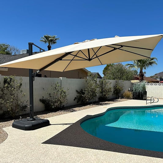 PURPLE LEAF 10' X 13' Rectangle Patio Umbrella Large Outdoor Aluminum Offset Umbrella with 360-degree Rotation Cantilever Umbrella for Garden Deck Backyard Pool, Beige