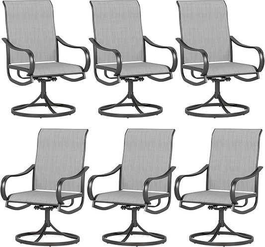Sophia & William Patio Chairs Set of 6, Swivel Outdoor Chairs Textilene Patio Dining Chairs Heavy Duty with Metal Frame Support 300lbs for Lawn Yard Garden All Weather Grey