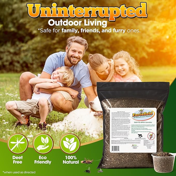 ForceField Natural Flea, Tick, Mosquito Yard Treatment - Repellent Granules for Backyard Mosquito Control | Pet Safe, DEET-Free Outdoor Control | Long-Lasting Barrier for Lawns, Patios, & Barns 8 LB