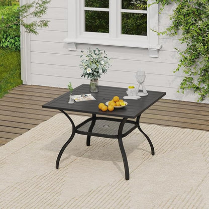VICLLAX 5 Pieces Outdoor Dining Set, Patio Furniture Set of 4 Patio Swivel Dining Chairs and Square Patio Table with Storage Shelf, Navy Blue Chairs & Black Tabletop