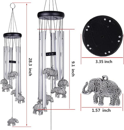 Outdoor Elephant Wind Chimes Indoor Decor - Pure Hand-Made Mobile Romantic Windcatcher 28" Elephant Wind Chime for Home, Xmas, Gift for Mom, Balcony, Patio, Garden Decoration(5 Tubes, 6 Elephants)
