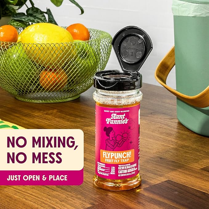 Aunt Fannie's FlyPunch Fruit Fly Trap for Indoor and Kitchen Use, Ready to Use, Made with Plant Based Ingredients, Safe Near Food, Each Bottle Lasts Up to 30 Days, Pack of 3