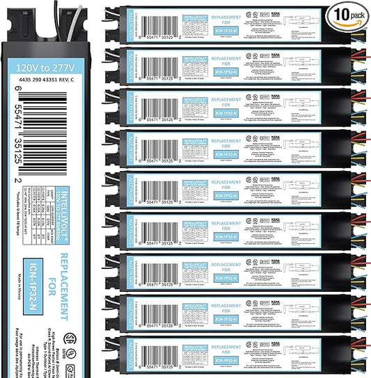 OHLECTRIC 10 Pack - Replacement for ICN1P32-SC 1 Lamp - T8 Fluorescent Ballast, Electronic Ballast Replacement 120-277 Volt, Instant Start - Standard and Energy Efficient Ballasts - UL Approved