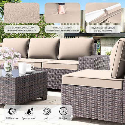 Outdoor Patio Furniture Set with Propane Fire Pit Table, 13 Pieces Outdoor Furniture Patio Sectional Sofas Conversation Sets w/ETL Approved 43" Gas Outdoor Fire Table & Coffee Table (Brown).