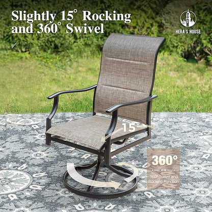 HERA'S HOUSE Outdoor Patio Dining Set of 7, 7 Piece Outdoor Table and Chairs Set of 1 Large Rectangular Patio Table and 6 Quick Dry Textilene Swivel High Back Rocking Chairs for Lawn, Park, and Garden