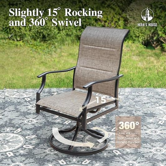 HERA'S HOUSE Outdoor Patio Dining Set of 9, 9 Piece Outdoor Table and Chairs Set of 1 Large Square Patio Table and 8 Quick Dry Textilene Swivel High Back Rocking Chairs for Lawn, Park, and Garden