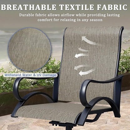 Outdoor Patio Swivel Dining Chairs Set of 4, All-Weather Swivel Rocker Chairs with Textilene High Back and Black Rust-Proof Metal Frame, Perfect for Patio, Lawn, Garden, or Backyard, Brown
