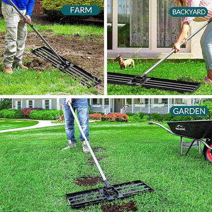Walensee Lawn Leveling Rake, 7FT 30"x10" Levelawn Tool, Heavy Duty Effort Saving Lawn Level Tool, Steel Handle Lawn Leveler for Yard Garden Golf Course, Ease Level Soil Sand Dirt Surfaces