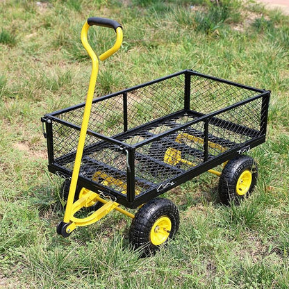 Steel Garden Cart 400 lbs Capacity with Removable Steel Mesh Sides to Convert into Flatbed, Utility Metal Wagon 180°Rotating Handle Multi-Purpose