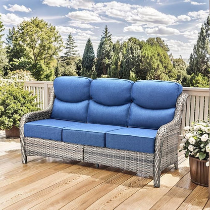 HUMMUH 6 inch Thick Cushion Wicker Patio Furniture Set with Outdoor Swivel Rocker Patio Chairs,High Back Outdoor Couch and Coffee Table for Porch Garden Deck