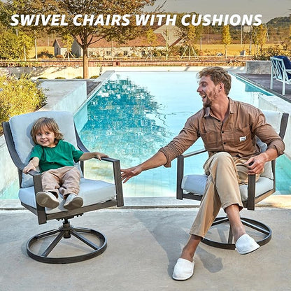 NATURAL EXPRESSIONS Outdoor Swivel Patio Dining Chairs Set of 2, Rocking Patio Chairs with Hand Brushed Wood Grain Finish for Poolside Lawn Garden
