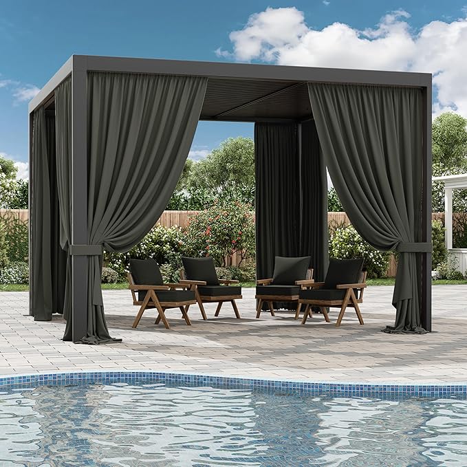 Gazebo Universal Replacement Privacy Curtain,10'×10' Gazebo Outdoor Waterproof Curtains, 4-Panels Sidewall Curtains with Double Zipper for Patio Canopy, Garden and Backyard (Curtain Only)