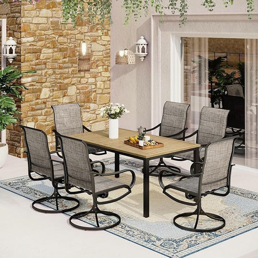 MFSTUDIO 6 Pieces Swivel Patio Dining Chairs, Outdoor Dining Chairs with Padded Textilene Fabric & Sturdy Metal Frame, All Weather Outdoor Sling Furniture Chairs for Deck, Garden and Lawn