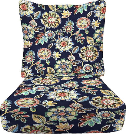 RSH DECOR Deep Seating Cushion with Pillow Back | 24” x 23” Seat | Water and Fade-Resistant Spun Fabric | Outdoor Chair Cushion Set for Patio Furniture | Daelyn Navy