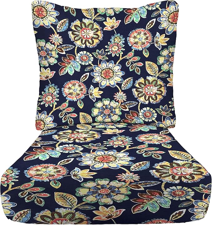 RSH DECOR Deep Seating Cushion with Pillow Back | 25” x 25.5” Seat | Water and Fade-Resistant Spun Fabric | Outdoor Chair Cushion Set for Patio Furniture | Daelyn Navy