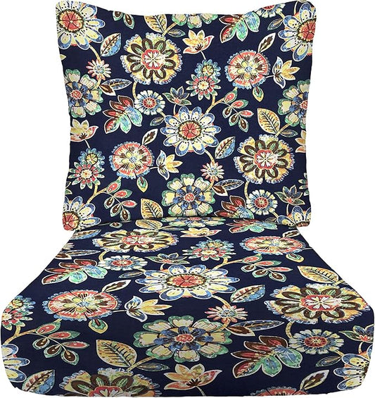 RSH DECOR Deep Seating Cushion with Pillow Back | 25” x 25.5” Seat | Water and Fade-Resistant Spun Fabric | Outdoor Chair Cushion Set for Patio Furniture | Daelyn Navy