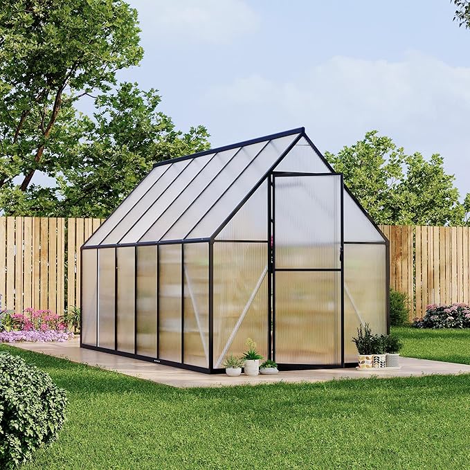 6x11 ft Aluminum Large Walk-in Greenhouses for Outside, Polycarbonate Greenhouse with Aluminum Frame, Greenhouse with Ventilation and Rain Gutter, Polycarbonate Greenhouses for Outdoors