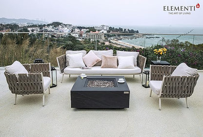 Elementi+ | Roraima Gas Fire Pit Cast Concrete 40" Square Fire Table, Outdoor Fire Pit Electronic Ignition | Canvas Cover, Fire Glass and Burner Lid Included | Dark Gray | Natural Gas