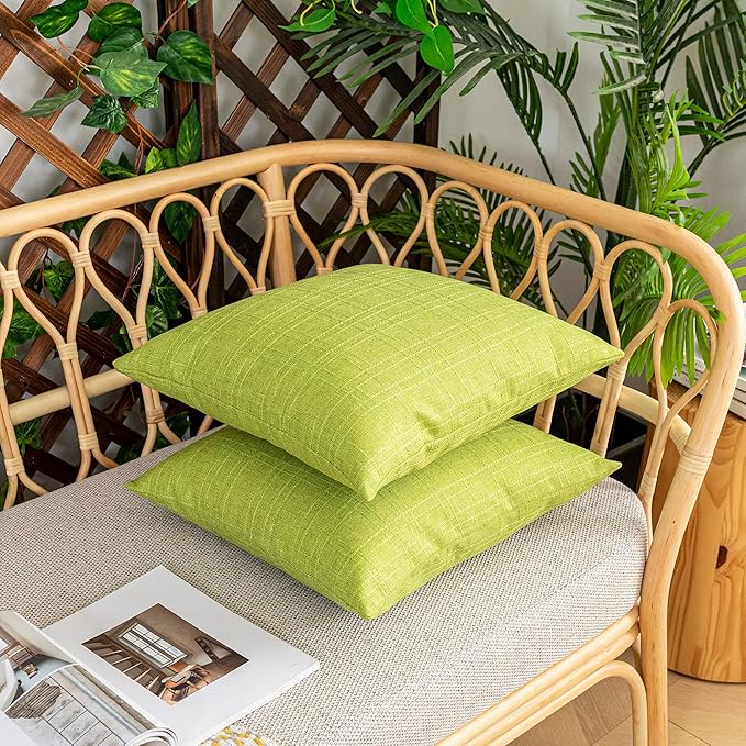 Kevin Textile Pack of 2 Outdoor Waterproof Pillow Covers Checkered Decorative Cushions Sham Throw Pillowcases Shell for Patio Tent Garden Couch Bed Sofa 22x22 Inch Green