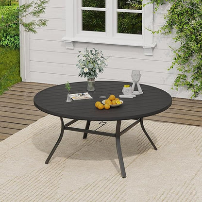 VICLLAX 9 Pieces Outdoor Dining Set, Patio Furniture Set of 8 Patio Swivel Dining Chairs and Plastic Round Patio Table with Umbrella Hole, Navy Blue Chairs & Black Tabletop