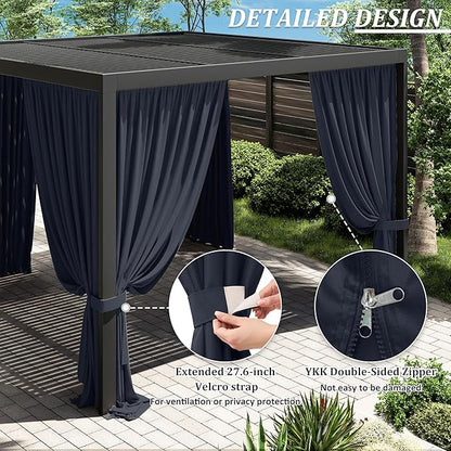 Gazebo Universal Replacement Privacy Curtain,10'×10' Gazebo Outdoor Waterproof Curtains, 4-Panels Sidewall Curtains with Double Zipper for Patio Canopy, Garden and Backyard (Curtain Only)