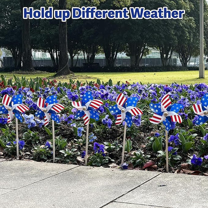 IiILittle 12 Pack Patriotic Pinwheels, No Assembly Required, American Flag Pinwheels, Wind Spinners for Yard for 4th of July Decor, Memorial Day Decor, Patriotic Outdoor Decor