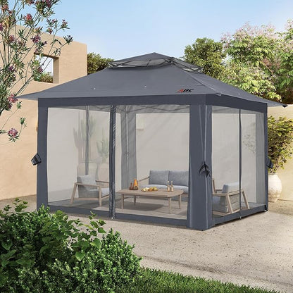 ABCCANOPY 13x13 Pop Up Gazebo, Outdoor Canopy Tent, Instant Screened Shelter with Mosquito Netting for Patio, Garden, Backyard, Party, Camping (Dark Gray)