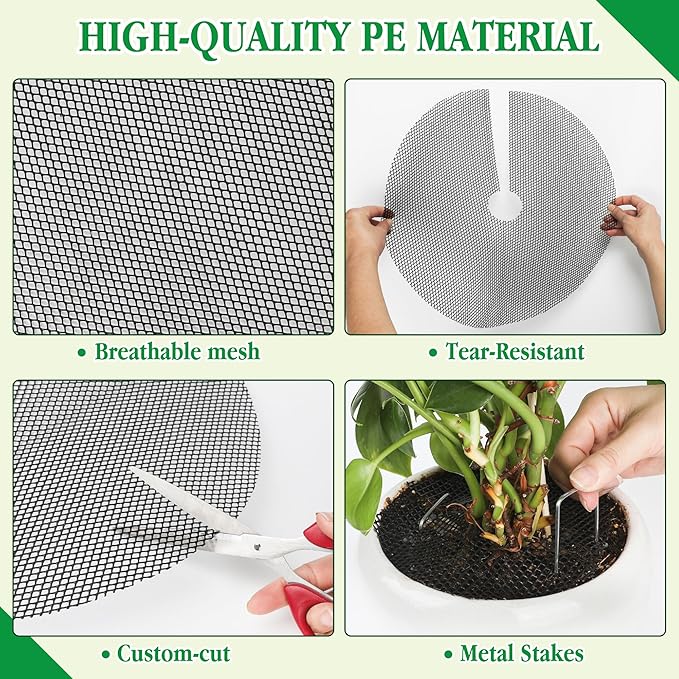 10pc 15.7" Plant Pot Covers Custom Cut Plant Pot Grids to Protect Soil from Animals for Indoor & Outdoor Potted Plants by Preventing Soil Damage Includes 30 Securing Stakes