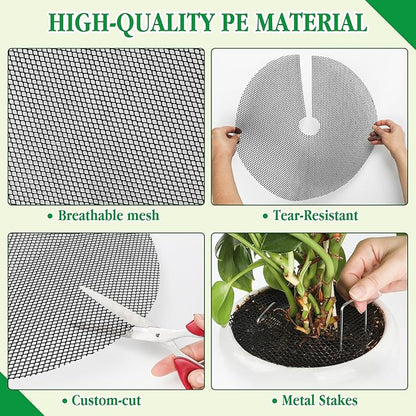 10pc 15.7" Plant Pot Covers Custom Cut Plant Pot Grids to Protect Soil from Animals for Indoor & Outdoor Potted Plants by Preventing Soil Damage Includes 30 Securing Stakes