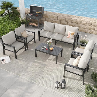 7 Seats Patio Conversation Set, Aluminum Outdoor Furniture Set Sectional Sofa with Upgrade Cushion and Coffee Table for Balcony, Porch,Garden,Backyard