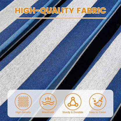 Lazy Daze Hammocks Cotton Fabric Spreader Bar Hammock, Outdoor Portable Hammock with Carrying Bag & Tree Straps for Bedroom, Patio, Backyard, Balcony, Max 450lbs Capacity, Blue