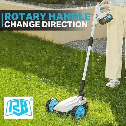 RB 9" Small Lawn Mower for Small Spaces, 40V 2Ah Battery & Charger, Ultra-Light Mini Cordless Lawn Mower with Brushless Motor, 3 Cutting Heights, One-Hand Steering, Upright Storage for Tiny Yards