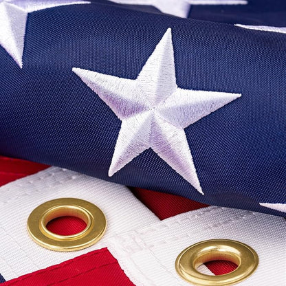 American Flag 4x6 ft for Outside, Heavy Duty US Longest Lasting, Tough 210D US Flags with Embroidered Stars, Sewn Stripes, Brass Grommets, Indoor/Outdoor All Weather Use