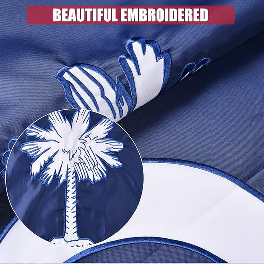 South Carolina State Flag 5x8 Ft, Deluxe Full Embroidered Heavy Duty 100% Polyester Durable SC Outside Flags, Indoor/Outdoor, Sewn Stripes and Brass Grommets
