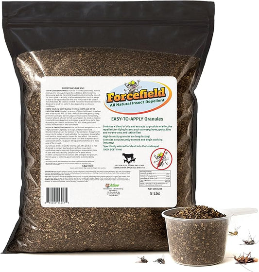 ForceField Natural Flea, Tick, Mosquito Yard Treatment - Repellent Granules for Backyard Mosquito Control | Pet Safe, DEET-Free Outdoor Control | Long-Lasting Barrier for Lawns, Patios, & Barns 8 LB