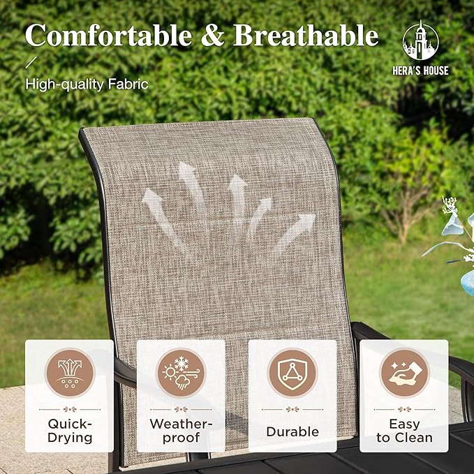 HERA'S HOUSE Outdoor Patio Dining Set of 9, 9 Piece Outdoor Table and Chairs Set of 1 Extendable Large Patio Table and 8 Quick Dry Textilene Swivel High Back Rocking Chairs for Lawn, Park, and Garden
