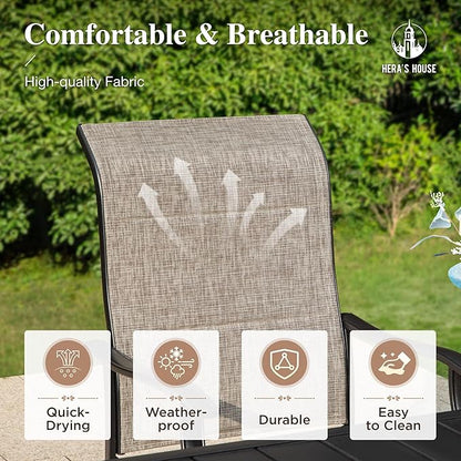 HERA'S HOUSE Outdoor Patio Dining Set of 5, 5 Piece Outdoor Table and Chairs Set of 1 Round Patio Table and 4 Quick Dry Textilene Swivel High Back Rocking Chairs for Lawn, Park, and Garden