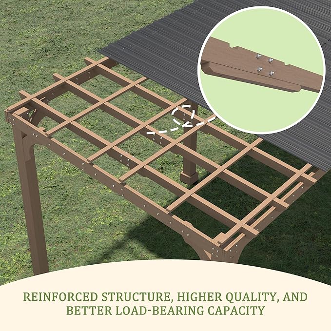 10 x 12 FT Outdoor Wooden Grill Gazebo with 5.5" Width Wood Posts, Rainwater Drainage, BBQ Gazebo with Sloping Metal Roof for Barbecue, Backyard, Garden, Light Mocha Brown