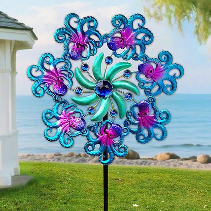 48" Octopus Wind Spinners for Yard and Garden,Ocean Theme Outdoor Decor with Metal Stake Yard Spinners,Wind Sculpture Decorations for Patio,Lawn & Garden