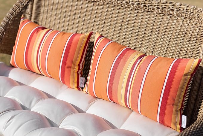 RSH DECOR: Sunbrella Lumbar Throw Pillows Set of 2 | 20" x 12" | Water and Fade-Resistant Performance Fabric | Outdoor Pillow Covers with Down-Alternative Inserts | Dolce Mango