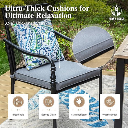 HERA'S HOUSE Patio Table and Chairs Set, 83" Rectangle Table with 8 Cushioned Armrest Chairs, 9 Pieces Outdoor Patio Dining Sets for Backyard Garden Lawn