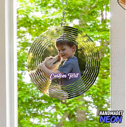 Personalized Dog Memorial with Photo Wind Spinner Metal Outdoor Art, Custom Picture Colorful 3D Kinetic Sculpture, Image Ornament Hanging Pet Loss Sympathy Gifts for Dogs