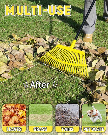 Garden Leaf Rake 2 Pack, 11+25 Tines Metal Leaf Rake with Adjustable Handle, Heavy Duty Lawn Yard Rakes Set for Leaves, Grass, Shrubs, Debris, Pine Needles, Garden Cleanup Tools for Backyard