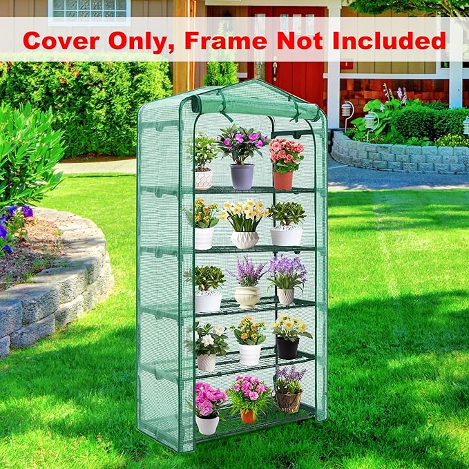 Sfcddtlg Extra Wide 5 Tier Greenhouse Replacement Cover, 75" x 40" x 19" PE Plant Greenhouse Cover with Roll-Up Zipper Door for Outdoor Gardening Plants Cold Frost Wind Rain Proof (Frame NOT Included)