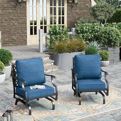 HERA'S HOUSE Outdoor Chairs Set of 2, 2 x Patio Chair with Pacific Blue Cushions, All Weather Outdoor Furniture for Lawn Garden Backyard Deck(Rocking Chairs)