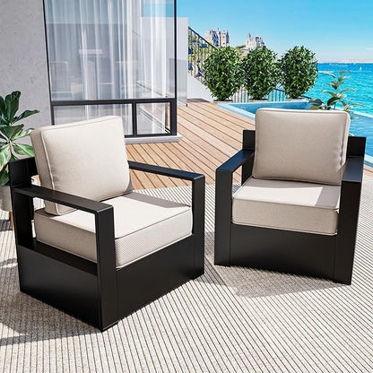 Outdoor Patio Furniture Aluminum Patio Chairs, All-Weather Metal Outdoor Chair with 6 Inch Thick Cushions, Deep Setting for Garden, Outside and Porch