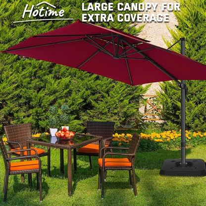Hotime 10ft Cantilever Umbrella Outdoor Patio Umbrella Windproof Heavy Duty Double Top Offset Patio Umbrella Cantilever Pool Umbrella with 360°Rotation for Garden Deck Pool, Wine Red